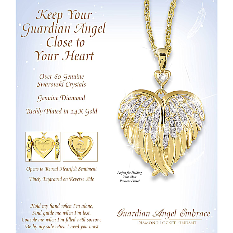Guardian Angel Embrace Womens Crystal And Diamond Heart Shaped