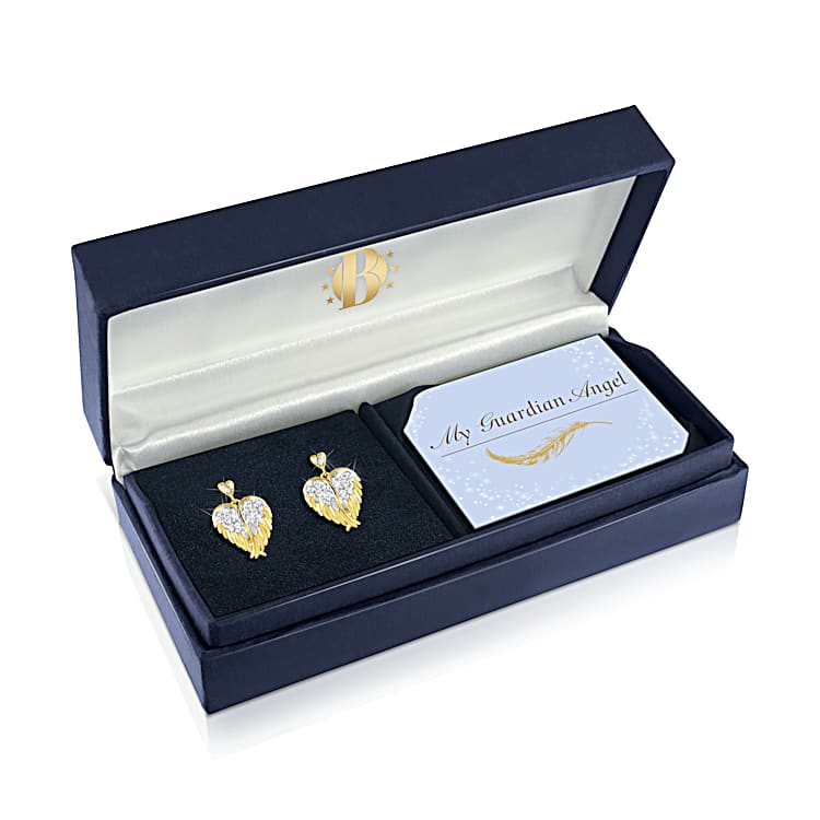 Guardian Angel Embrace 24K Gold-Plated Earrings Featuring An Angel