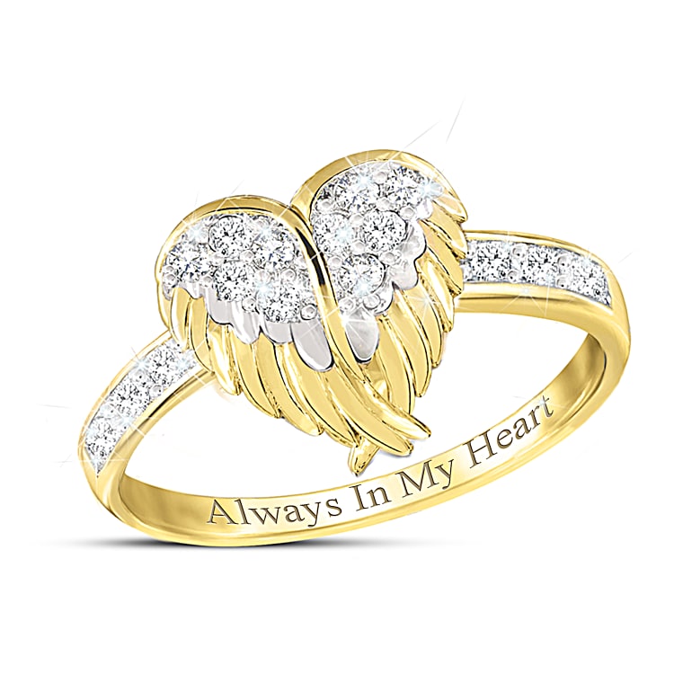Guardian Angel Embrace 24K Gold-Plated Ring Featuring A Heart
