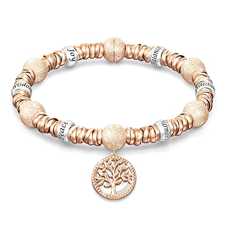 Tree Of Life Copper Bracelet Adorned With Silver-Tone Rondelles