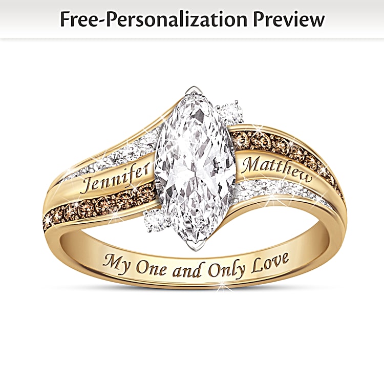 My One And Only Love Womens Personalized Topaz And Diamond Ring With 18K Gold Plating