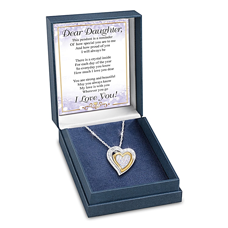 Womens Personalized Heart Shaped Necklace With 365 Free Floating Aurora Borealis Crystals 18K Gold Plated Accents