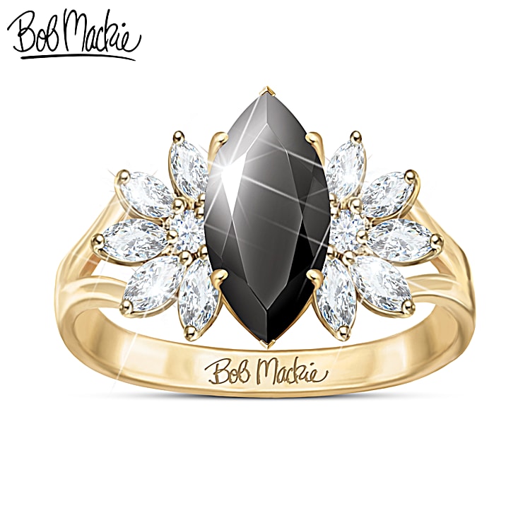Gold ring with black stone women's hot sale