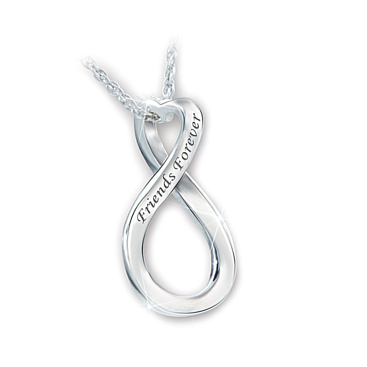 Friends Forever Sterling Silver Infinity Pendant Necklace With A Heart Shaped Bail Featuring Adorned With A Dazzling Pave Of Aurora Borealis Crystals