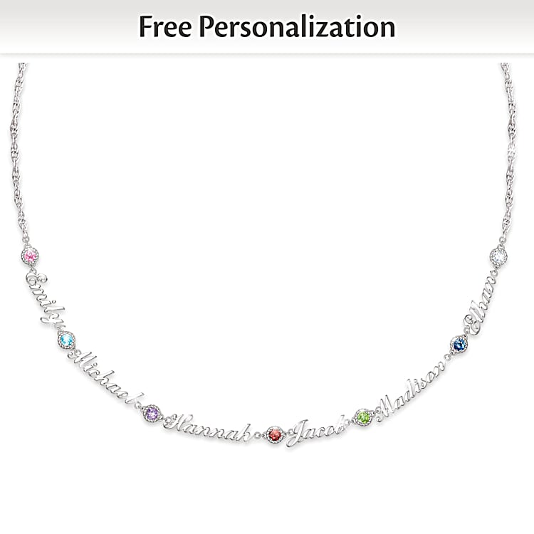 White gold name necklace with birthstone on sale