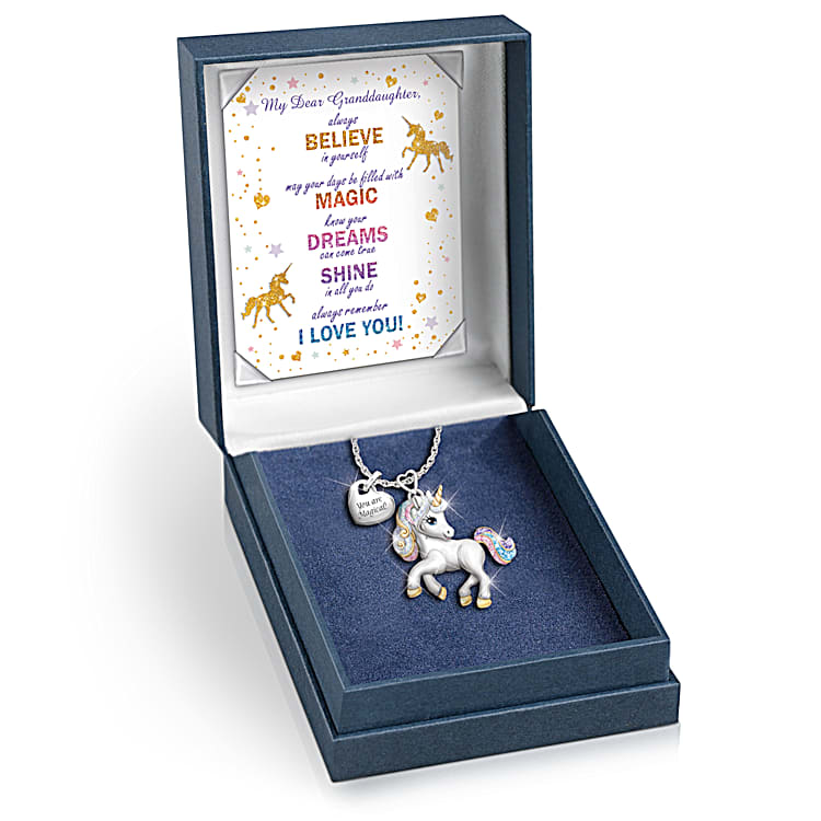 You Are Magical Granddaughter Unicorn Pendant Necklace With 18K Gold-Plated  Accents, Colourful Crystals & Heart-Shaped Charm
