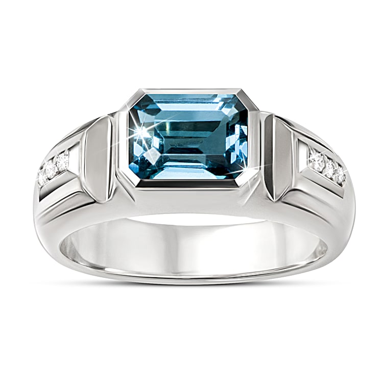 Mens Topaz Wedding Band Men's London-Blue Topaz Princess-Cut Ring