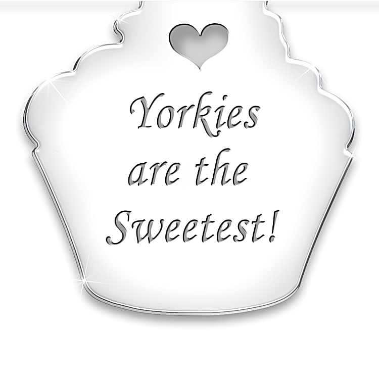 Sweetest Pupcake Womens Yorkie Pendant Necklace Featuring A Fully Sculpted Hand Enameled Yorkie In A Cupcake Adorned With A Swarovski Crystal Accent