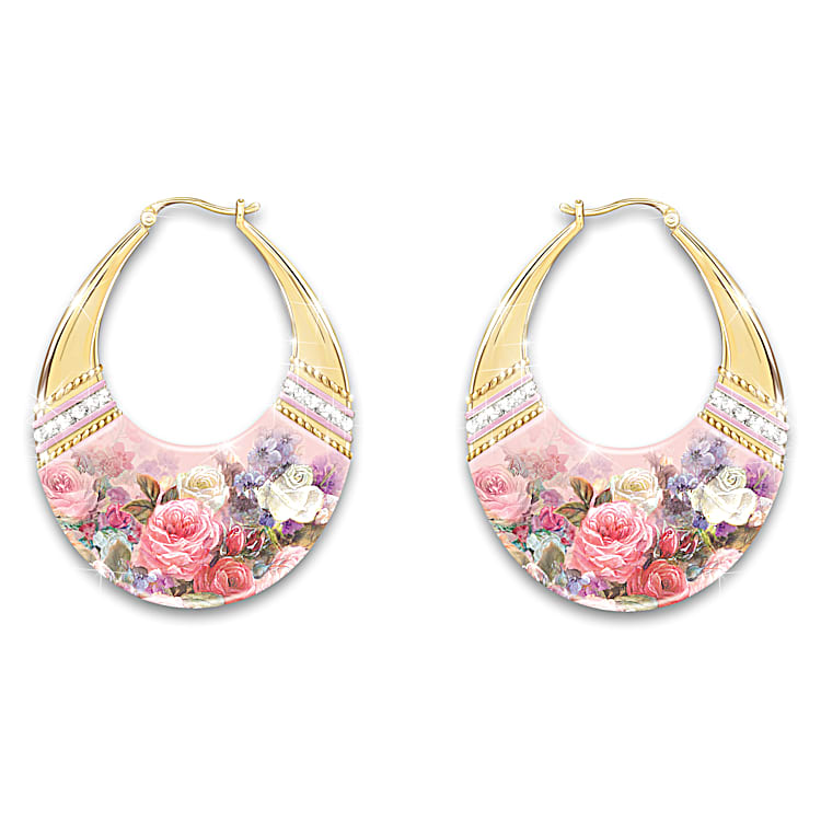 Colorful floral hoop earrings shop
