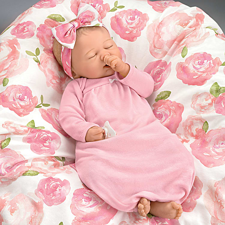 Marissa May Rosie Baby Doll With Custom Rose Print Swaddle Blanket