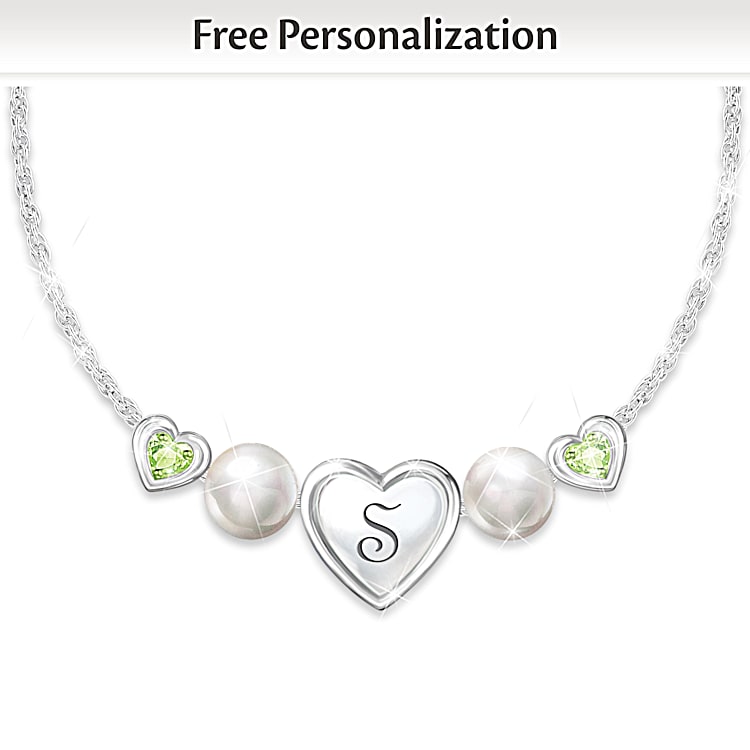 My Special Treasure Personalized Birthstone Necklace With A Heart Shaped Pendant An Engraved Initial Adorned