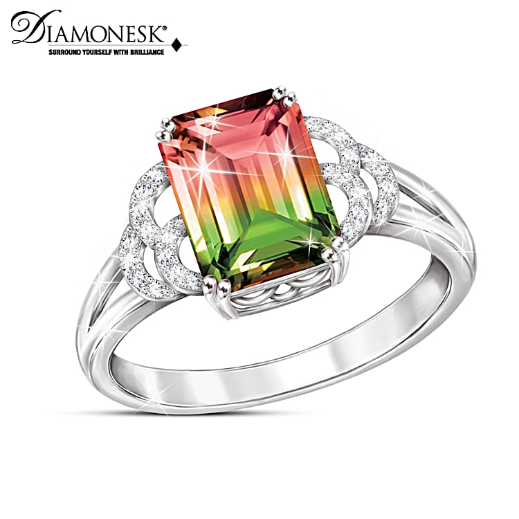 Emerald cut watermelon tourmaline ring hot sale