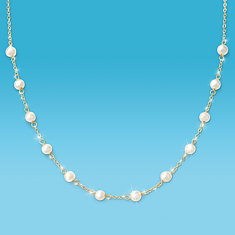 Grandmas 12 Pearls Of Wisdom Personalized Sterling Silver Necklace Featuring 18K Gold Plating With 12 Genuine Cultured Freshwater Pearls