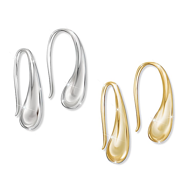 2 For 1 Silver 18K Gold Plated Dewdrops Of Style Earrings
