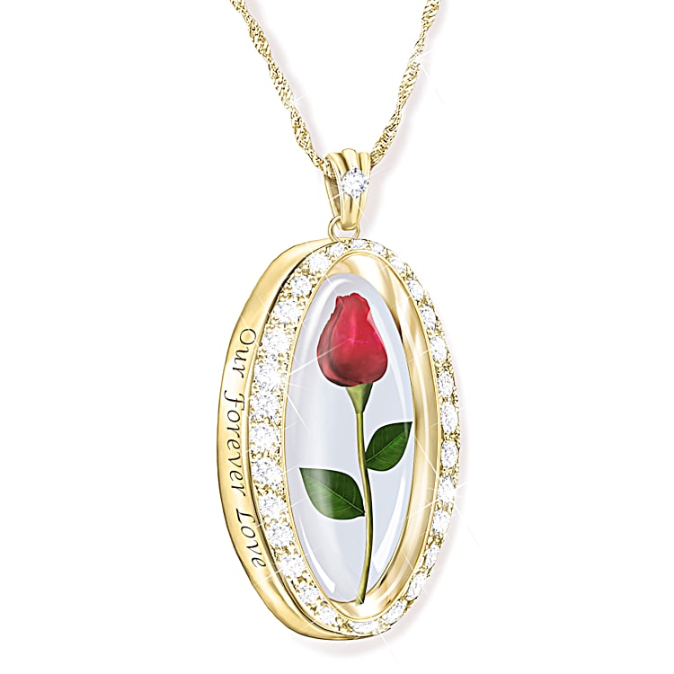 Forever Rose Of Love Womens Personalized 18K Gold-Plated Pendant