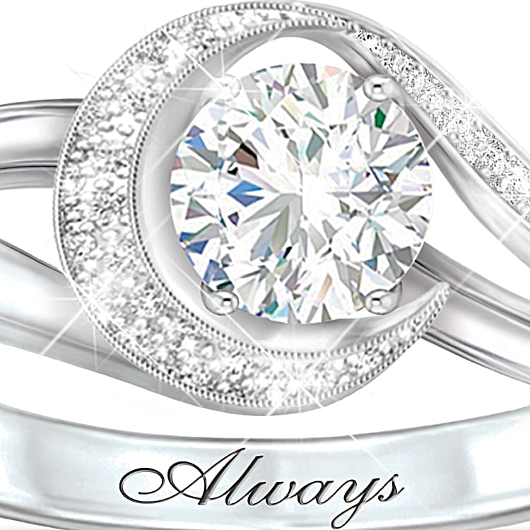 Always Near Me Sterling Silver Remembrance Ring Featuring A White Topaz Solitaire With A Pave Of