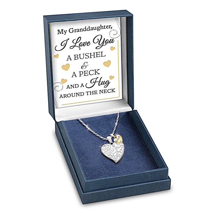 A Bushel A Peck Womens Personalized Heart Shaped Diamond Pendant Necklace Featuring A Floral Filigree Design Adorned With 18K Gold Plated Accents