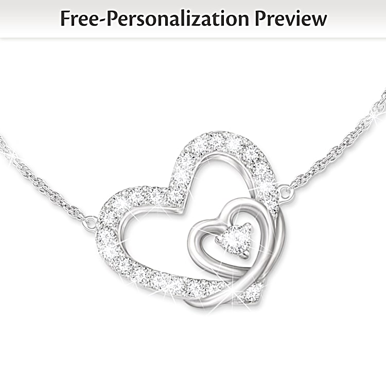 A Hug From Me To You Sterling Silver Heart Shaped Necklace Adorned With 21 White Topaz Stones And Personalized With Your Granddaughters Name