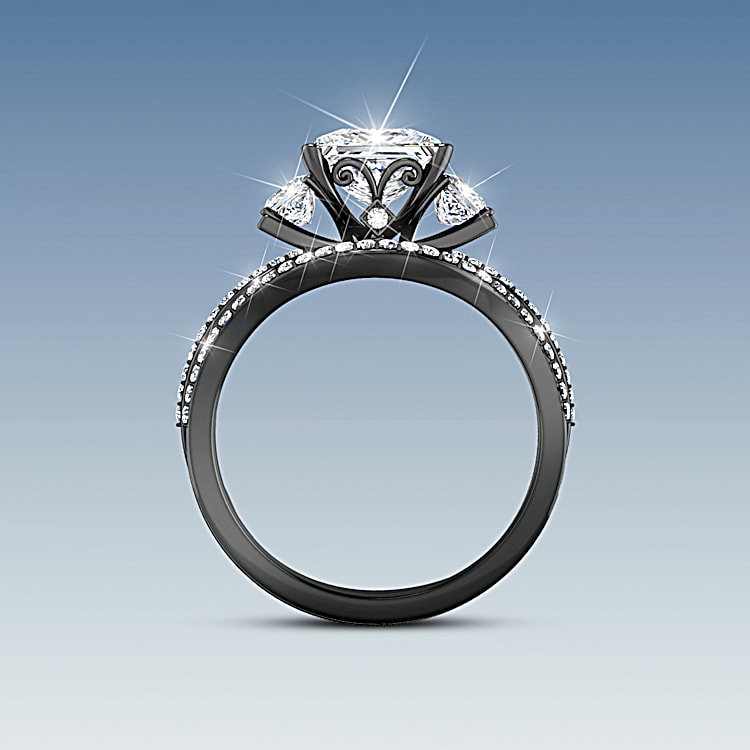 Midnight Kiss Romantic Black Rhodium And Platinum Plated Ring
