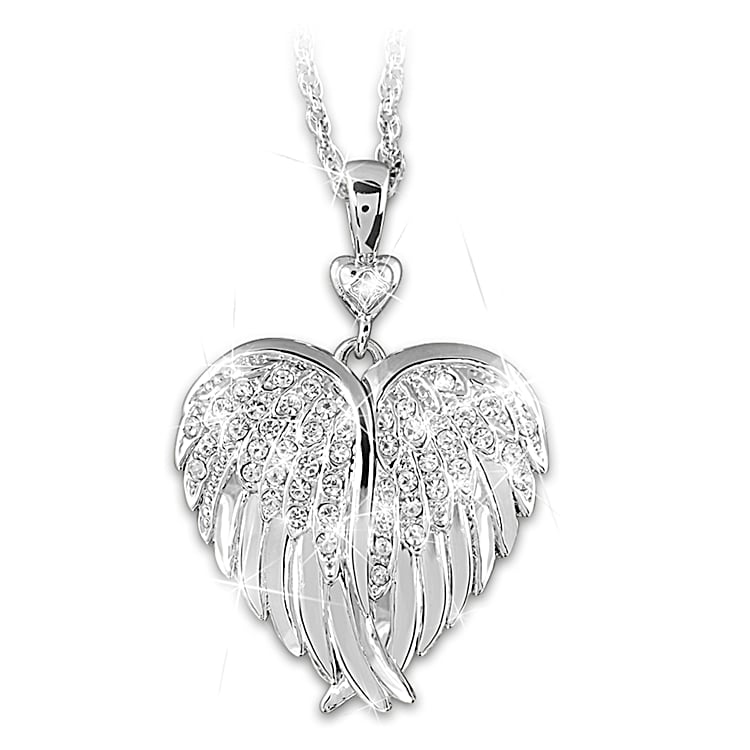 Guardian Angel Embrace Womens Sterling Silver-Plated Pendant Necklace  Featuring A Heart-Shaped Design With Crystals & A Diamond Accent