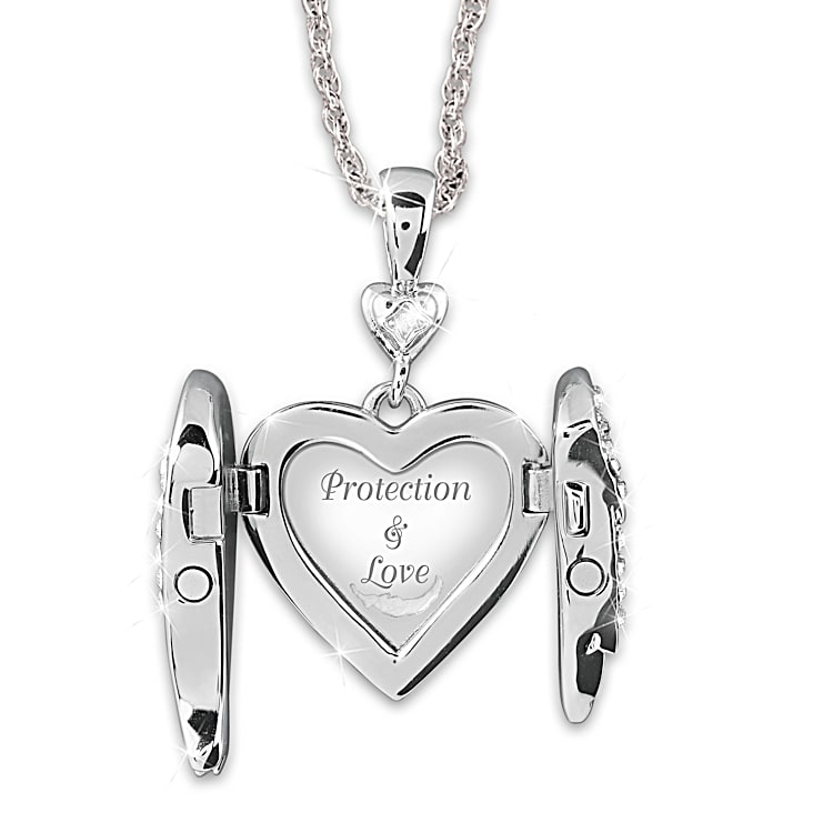 Guardian Angel Embrace Womens Crystal And Diamond Heart-Shaped Pendant  Necklace