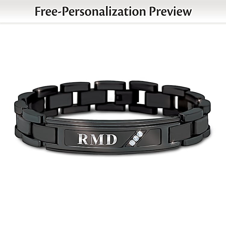 My Grandson My Pride And Joy Personalized Black Ion Plated Stainless Steel Bracelet Monogrammed With 3