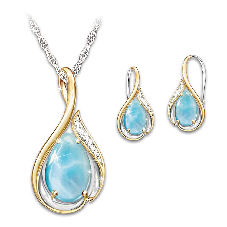 Larimar jewelry set in gold best sale