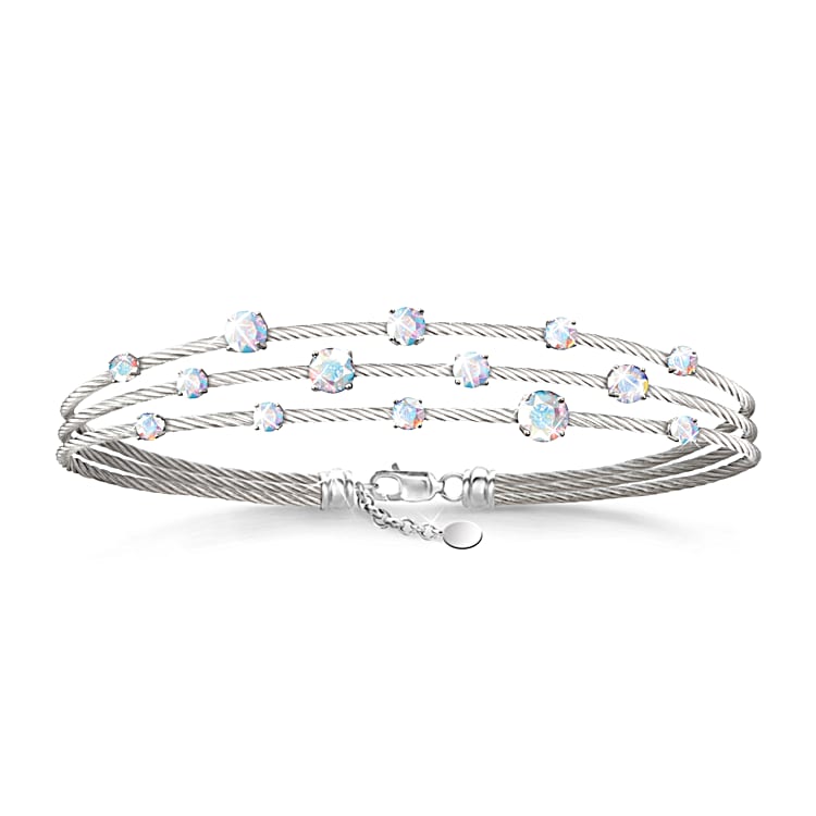 Starry Night Womens Twisted Cable Bracelet Hand Set With Aurora