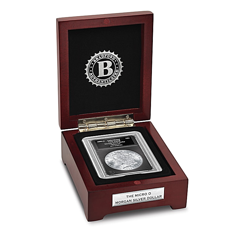 The Micro O Error Morgan Silver Dollar Coin With Deluxe Wooden Display Box