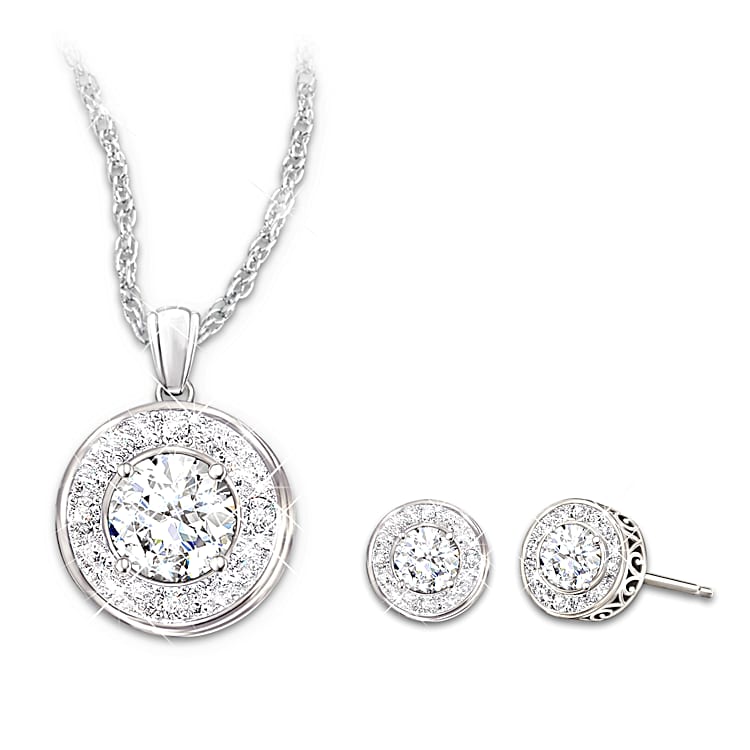 Dazzling Radiance Pendant Necklace And Earrings Set