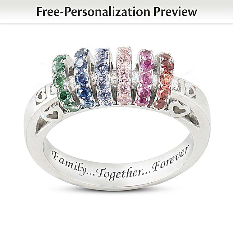 R♡mama Womens Sterling Silver-Plated Ring With 6 Charms Covered With Up