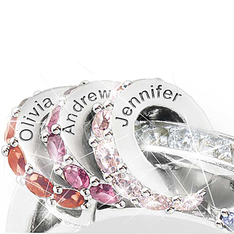 Womens Sterling Silver-Plated Ring With 6 Charms Covered With Up