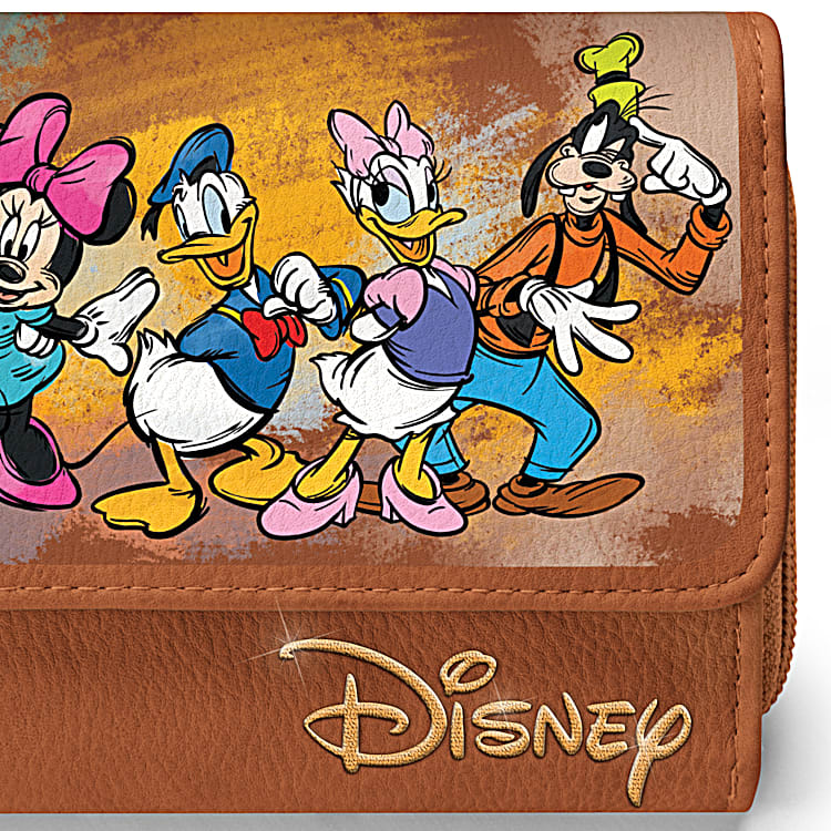 Disney Masterpiece Of Magic Faux Leather Designer Style Trifold Wallet Featuring A Watercolour Print And Artwork Of Over 20 Beloved Disney Characters