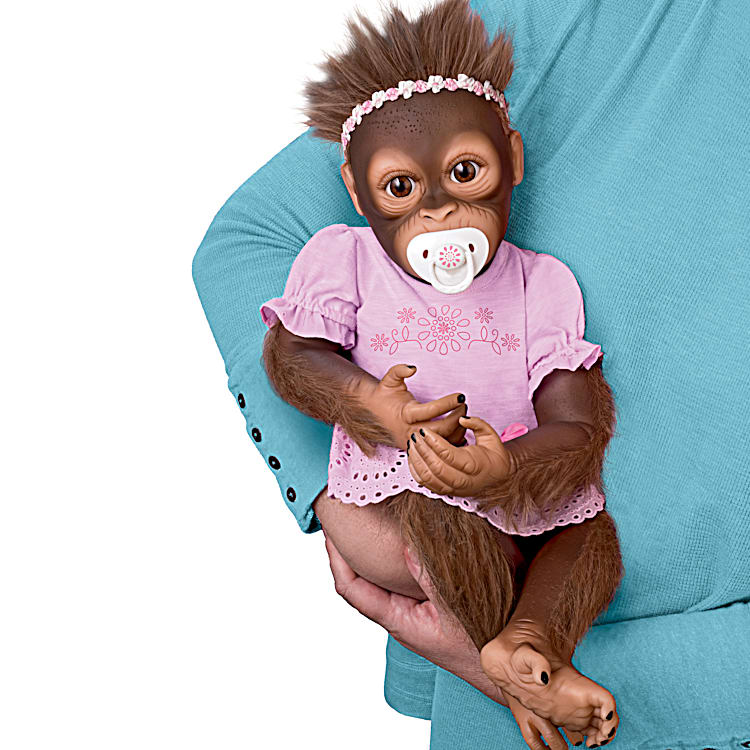 So Truly Real Cooing Cora Vinyl Baby Monkey Doll With Custom Ruffled Romper Magnetic Pacifier