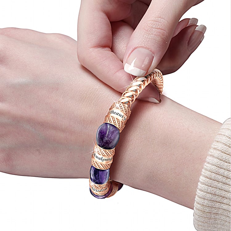 Strength Of Amethyst Copper Stretch Bracelet Featuring Copper