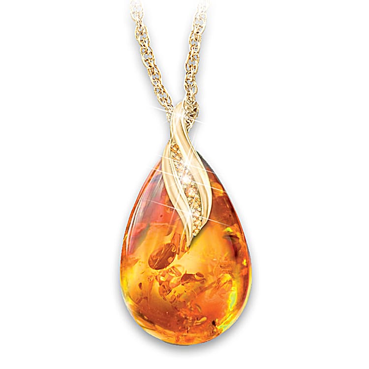 ネックレス・ペンダント amber necklace Womens 18K Gold-Plated Amber Gemstone Pendant And Earrings Set