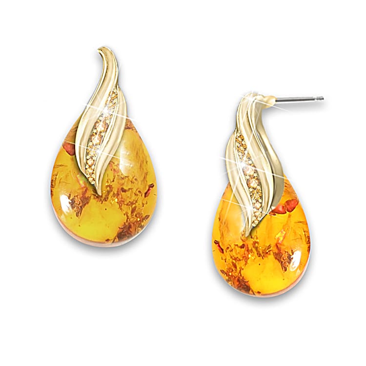 Womens 18K Gold-Plated Amber Gemstone Pendant And Earrings Set