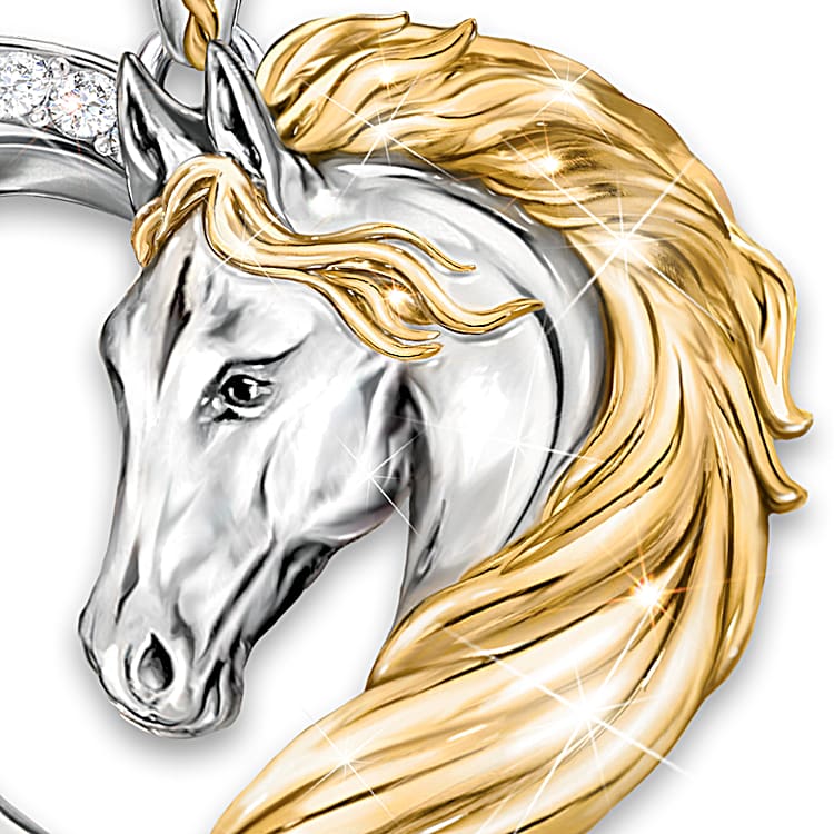 Gentle Spirit Womens Heart Shaped Sculpted Horse Pendant Necklace Adorned With Clear Crystals