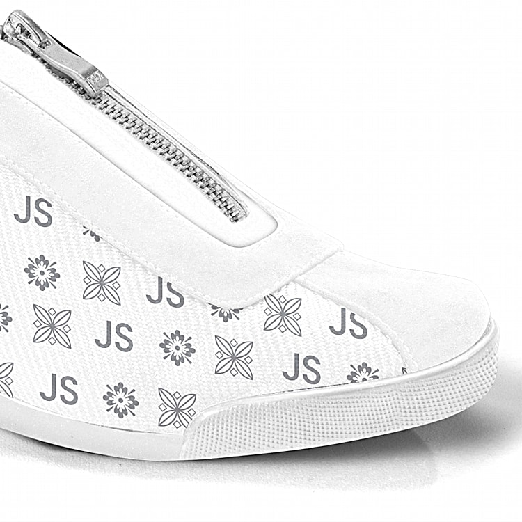Just My Style Womens White Canvas Shoes Personalized With 2 Initials Of Your Choice Incorporated Within The All Over Pattern