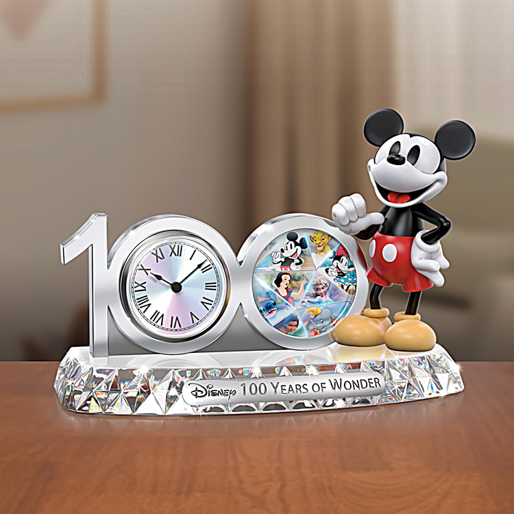 Disney 100 Years Of Wonder Desk Clock Inspired By The Disney100 Celebration  With Disney Character Art And Faceted Crystalline Base