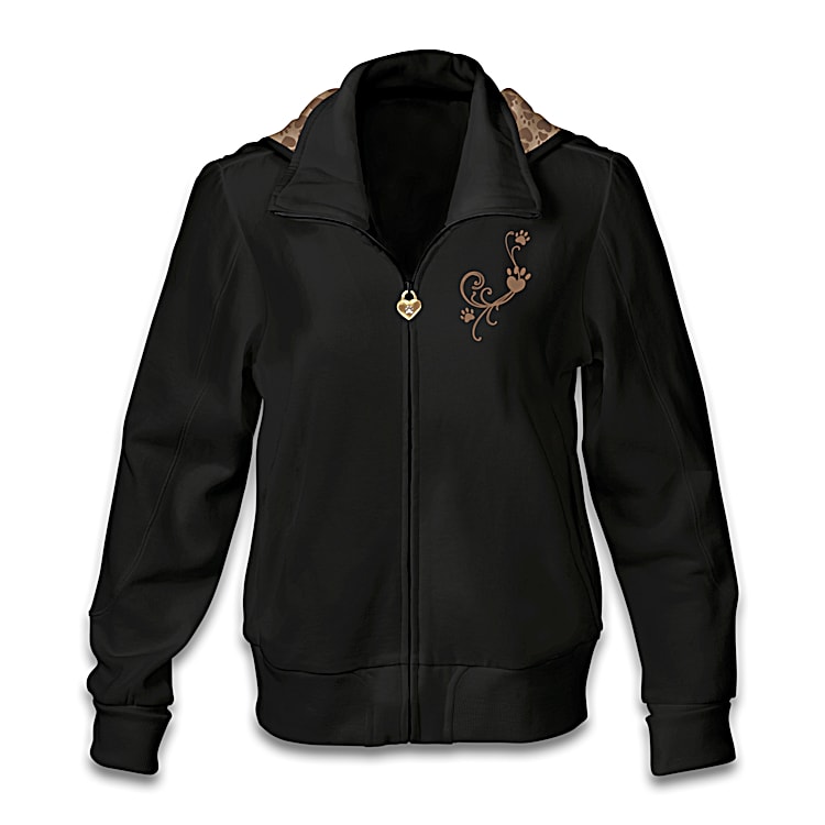 MystiCool Cat Black Cotton Blend Knit Hoodie Featuring Cat Art