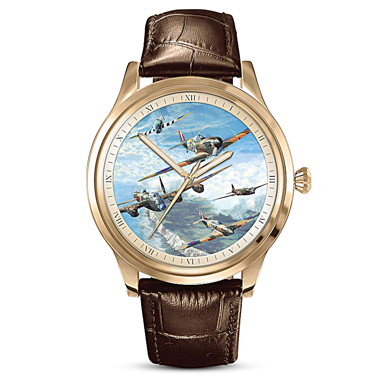 Gold mens watch leather strap online