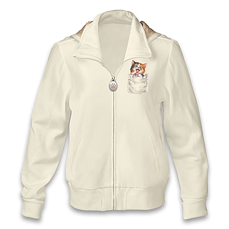 トップス Off White 19AW WIZARD AND CAT HOODIE Ivory Cat-Themed Hoodie Featuring A Paw Print Zipper Pull And