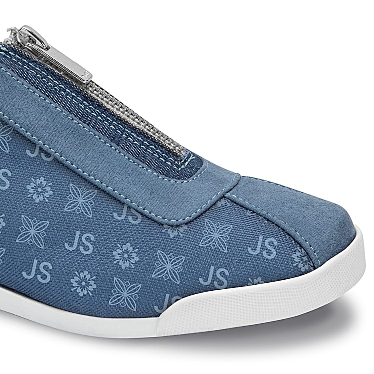 Personalized Blue Canvas Zipper Shoes Featuring An All Over Pattern Incorporating 2 Initials