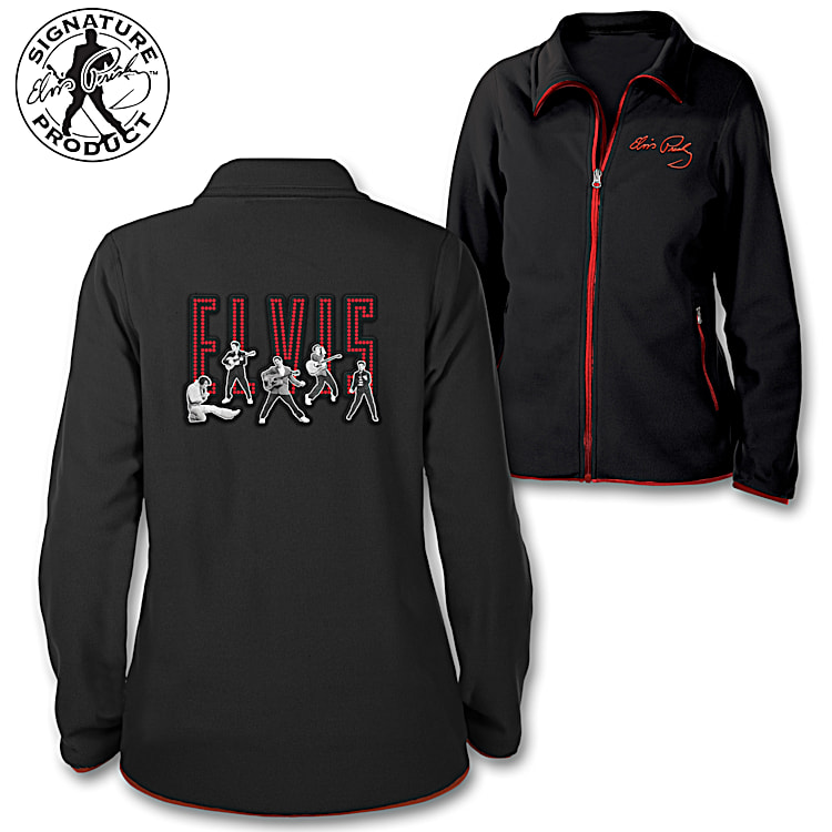 Black Fleece Jacket With Red Details Featuring Art Of Elvis