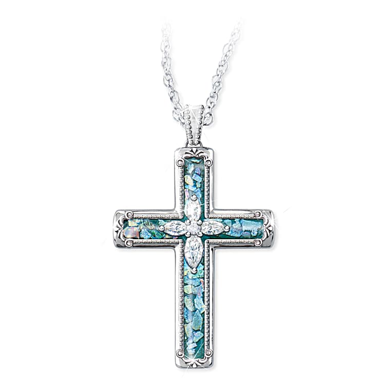 アクセサリー deal design discovery cross medium Sterling Silver Cross With White Topaz Accents And Inlaid With
