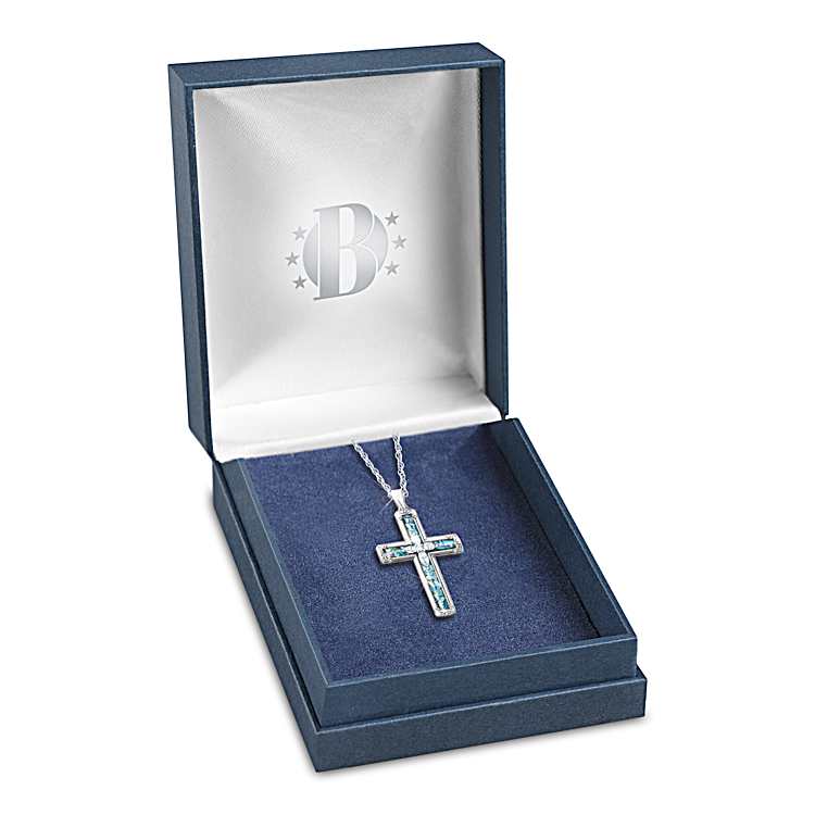 Sterling Silver Cross With White Topaz Accents And Inlaid With
