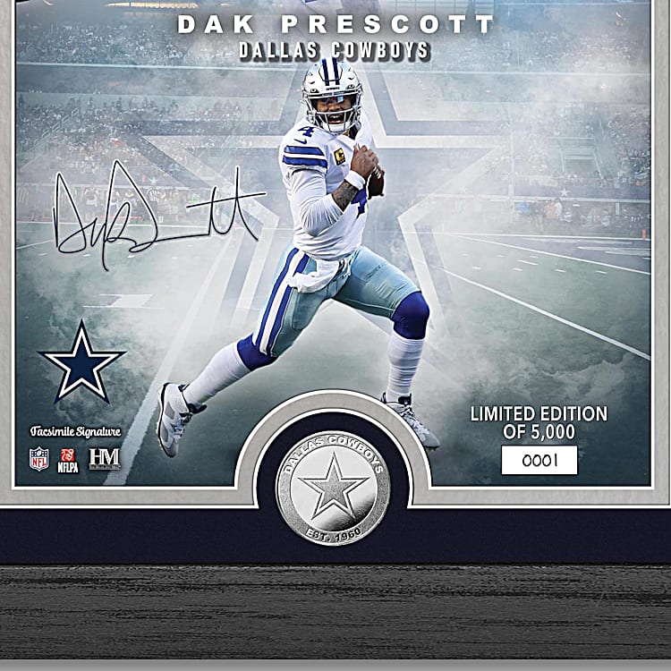 Dallas Cowboys Dak Prescott NFL Framed Wall Decor Featuring A Full Colour Image Of The QB In Action