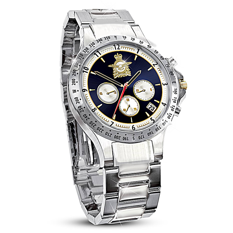 Stainless Steel RCAF Centennial Watch Adorned With The RCAF Command Badge Gold Tone Accents
