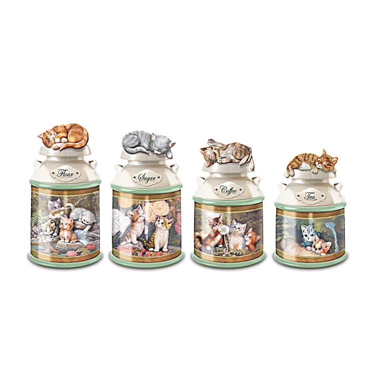 Jurgen Scholz Cozy Kittens Sculpted Cat Canister Collection With